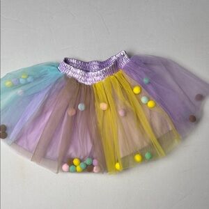 Colorful Tulle Skirt with Pom Poms